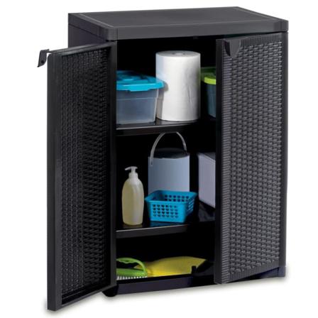 Vidaxl Förvaringsskåp För Trädgården Svart 65x45x88 Cm Pp-rottin Svart