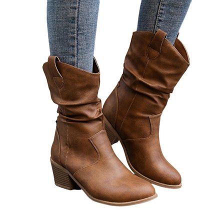 Naisten länsimainen nilkkakengät, teräväkärkiset, paksupohjaiset, keskikorkoiset Chelsea Cowboy -saappaat