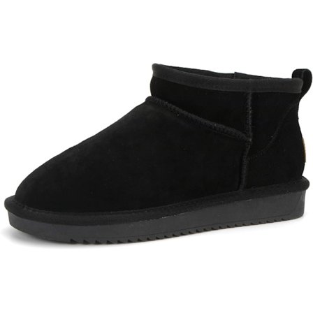 Dam snöstövlar i kohudsmocka med plyschfoder, varma minisnöstövlar med halkfri sula för kvinnor