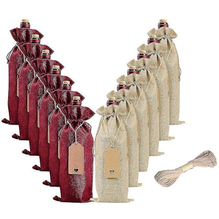 12 stk. Jute Vinposer Vin Gaveposer, Vin Flaskeposer Med Snøre, Tags Reb, Genanvendelige Vin Szkyd A-yuhao