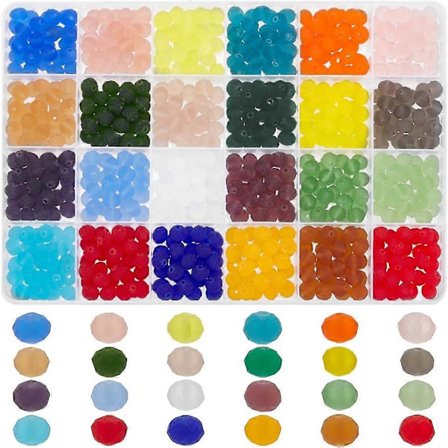 720 stk. 8mm Frostede Glassperler for Smykkefremstilling 24 Farger Transparente Frostede Krystallperler Runde Fasetterte Perler Matte Løse 
