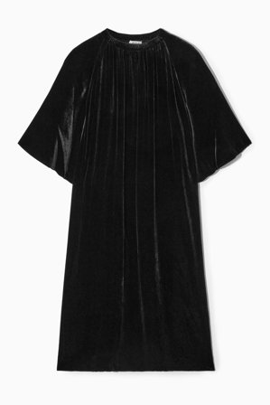 COS Femme Robe Midi Froncée Velours De Soie Mélangée Dress in Noir