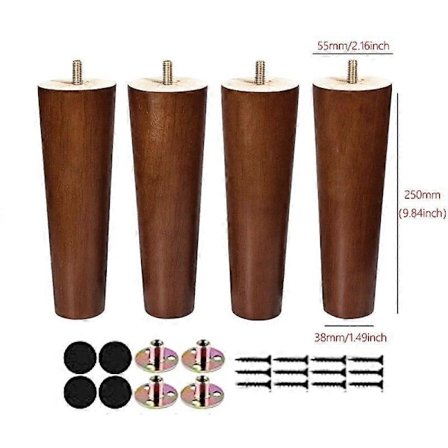 4 stk. Møbelben i massivt tre, høyde 8-25 cm, for kaffebord, seng, TV-skap og stoler, erstatningsføtter, skruer, sofa ben i tre