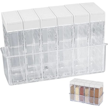 6-pack kryddburkar med bricka kryddburkar i plast kryddburk salt och peppar kryddställ kryddshakers (vit)