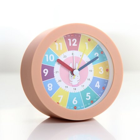 Rosa analog alarmklokke for barn, ikke-tikkende, Vekkeralarm og belysning, Plast,