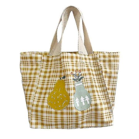 Bærbar lunsjveske koreansk rutete tote piknik mat trykk mønster kvinner liten tote søt barn boks (gul)