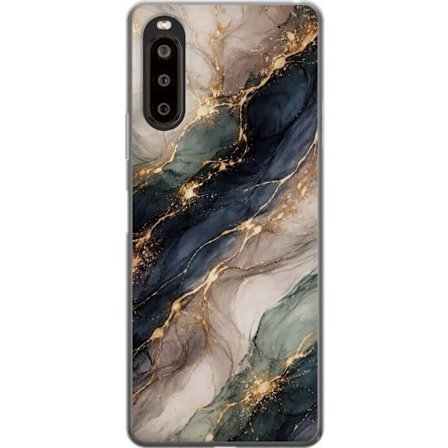 Yhteensopiva Puhelinkuori Sony Sony Xperia 10 II Ylellinen abstrakti marmoritaide mustalla, valkoisella ja kullalla elegantteine linjoineen, eksklusii