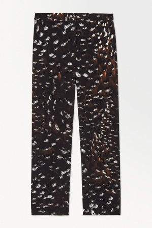 COS Women's The Feather Print Silk Trousers in Black