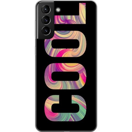 Kompatibel Mobilcover til Samsung Samsung Galaxy S21+ 5G Modern typografisk kunst med ordet LOVE i flydende regnbuefarver mod sort baggrund, der skabe