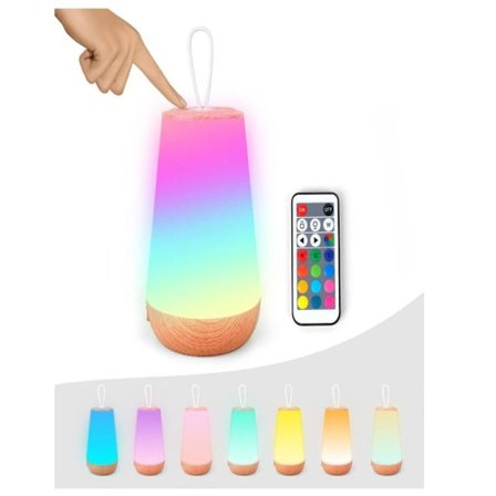 Natlampe USB Genopladelig Sengelampe Dæmpbar Lys med Fjernbetjening og RGB Farveskift Bærbart Lys Hvid