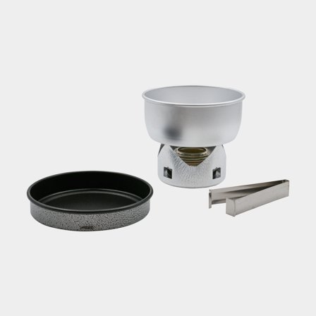 Spiritusbrander / stormkeuken Trangia Mini, 1000 W + 1 ketel & windscherm in AL / aluminium + 1 koekenpan/deksel in NS / Non Stick-teflon + grijptang,