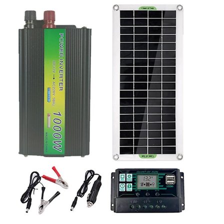 Solcellepanel 1000w220v inverter sett-12v til 220v utendørs grill strømforsyning ladesett