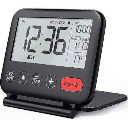 Rejse Vækkeur Mini Bærbar LCD Digitalt Ur Med Baggrundsbelyst Kalender 12/24h Temperatur Batteri