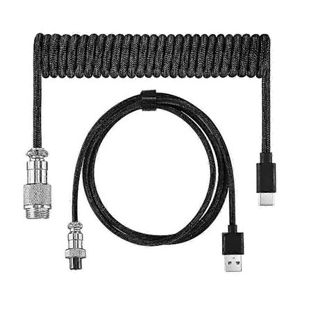 Passer for USB-tastaturkabel Svart spiralformet tastatur USB Type C-kabel DIY Aviation Plug Cable Connector Gaming-FO SHAN RAN WANG