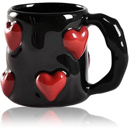 3D Hjerte Kaffekrus 500 ml - Sort Kærlighed Keramisk Kop med Blomsterrelief, Valentinsgave til Jubilæum & Bryllup