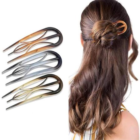 3-delt sæt - Franske hårklemmer til kvinder - U-formede franske hårklemmer - Franske snoede hårklemmer - Snoede hårtilbehør - Brun - 10 cm