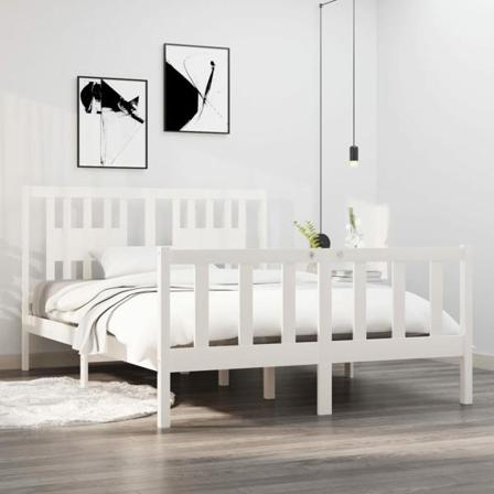 Vidaxl Sängram Vit Massivt Trä 140x190 Cm Vit