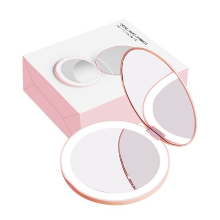 1 stk. Lomme LED forstørrelsesspejl 1x/10x forstørrende kompakt spejl med lys Mini makeupspejl 12 LED'er bærbar belyst spejl til udendørs rejser (90mm