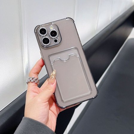 Skal för iPhone16 transparent svart korthållare foton och fallsäkert