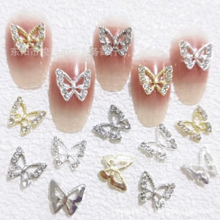 50 kpl 3D Perhos Kynsikoristeita, Hopeisia ja Kultaisia Timanttiseos Perhos Kynsitekojalokiviä, Perhosen Muotoisia Kynsikoristeita