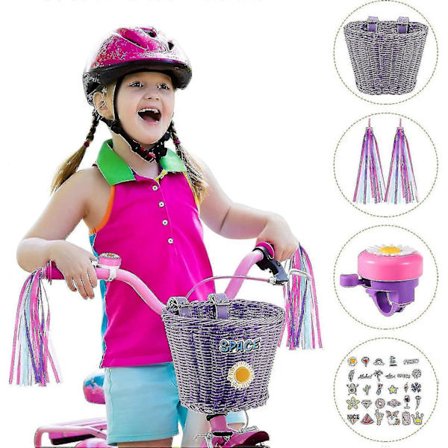 Enhjørning Børnecykelkurv med Streamers Sæt, Flettet Styrkurv og Farverige Streamers til Børnecykel