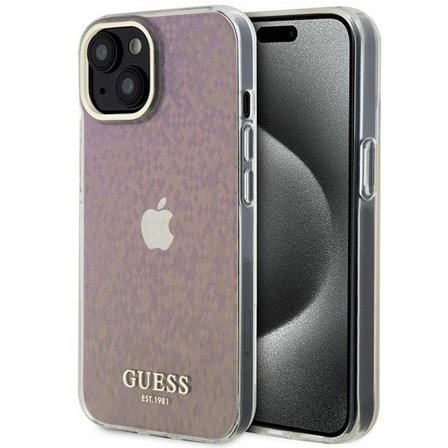 Guess iPhone 15 6.1" rosa hårda fodral IML Facetterad spegel Disco Iridescent