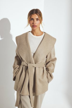 NA-KD Manteau court en laine mélangée avec ceinture - Vestes d'Hiver - Beige - EU 42