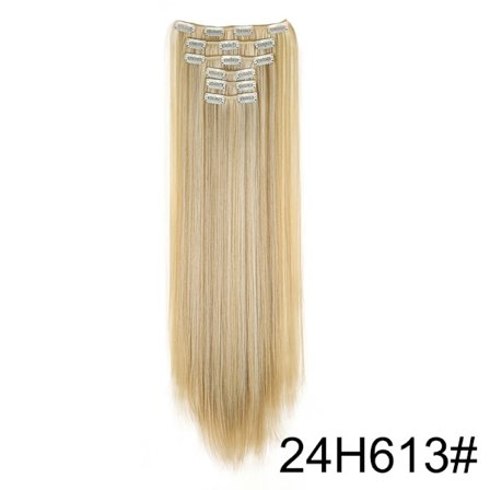 24 tommer Syntetisk 16 Clips I Hår Extensions Langt Glat Hår Blond Sort Hårstykker Varmebestandige Hår Extensions 24H613