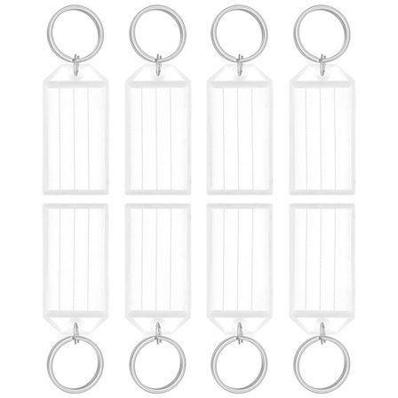 24 stk. nøgletags 5 cm plastik nøglering tags med linjerede blanke papiretiketter gennemsigtige covers og splitringe robuste vareidentifikatorer, hvid