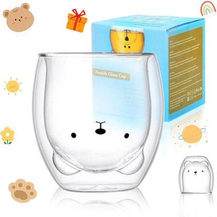 Bjørnekrus Søtt Krus for Kvinner Glass Dobbeltvegget Isolert Glass Espresso Krus, Kaffekrus, Tekrus, Melkekrus, Beste Gave