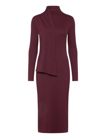 Lauren Ralph Lauren Scarf-Trim Cotton-Blend Rib-Knit Dress - Burgundy - M