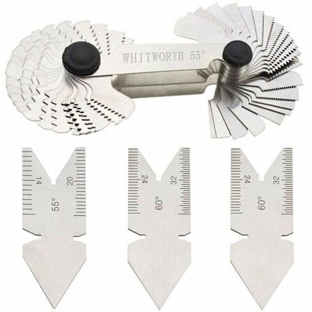 Kierteiden mittaustyökalu, 52-osainen kierteitetty teräksinen kierremitta metri + tuuma 55° + 60°