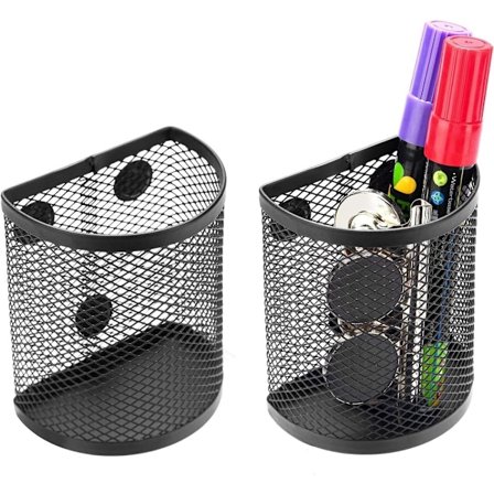 Magnetisk pennholder med 2 rom, netting, rustfritt stål, rund, pakke med 2