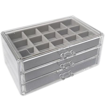 Tre-tegnings Multi-ramme Akryl Flanell Oppbevaringsboks Smykker Halskjede Finishing Box Øredobber Ring