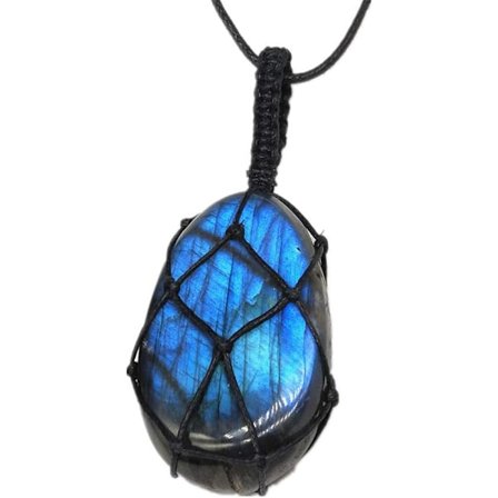 Naturlig Labradoritt Krystall Halskjede Healing Chakra Anheng med Håndvevd Tau Labradoritt Palm Stone Moonstone Healing