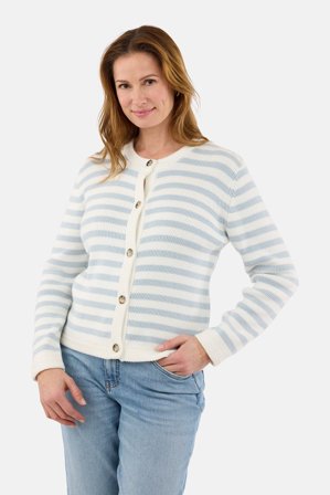 B. COPENHAGEN - Stribet Cardigan – Lyseblå / Hvid – Knaplukning