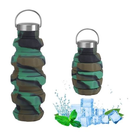 (A)Hopfällbar Silikonvattenflaska 500ml Återanvändbar Sportvattenflaska Pom