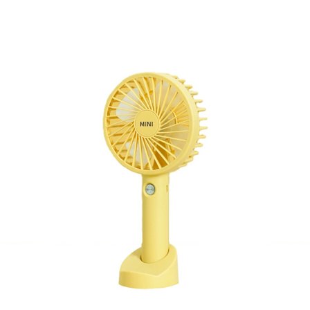 Håndholdt personlig vifte, oppladbar, batteridrevet, elektrisk USB-vifte for skrivebord med viftestativ, gul