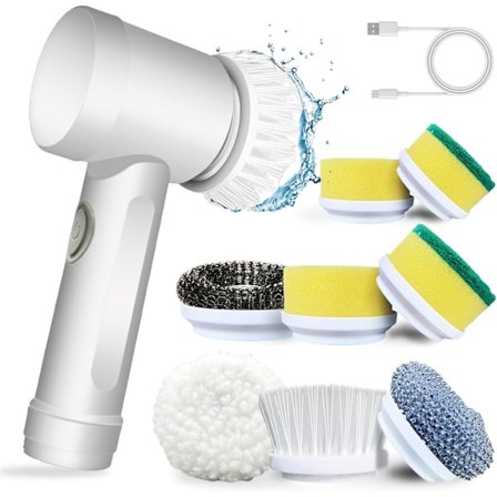 Elektrisk roterende rengøringsbørste, kraftfuld elektrisk multifunktionsbørste, elektrisk børste med 5 børstehoveder, automatisk rengøringssæt