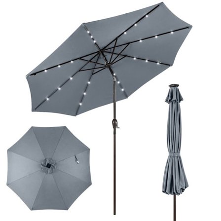 Parasol i Have Inclineret COSTWAY - 24 LED Lys - Dia.3x2,5M - Robust Metal Struktur - Anti-UV - Grå