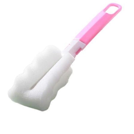 Lang husholdningsbørste for krus med svamp, multifunksjonell vannflaskebørste for glass Rød