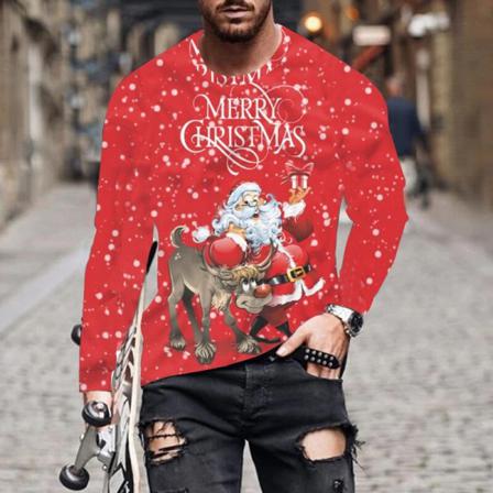 Herr Långärmad Färgblockblus Santa Claus Print Basic Tee