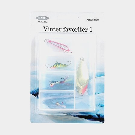 Esche per la pesca invernale Fladen Fishing Vinter Favoriter 1, scatola con bilancieri, mormyska & riflessi per salmerino