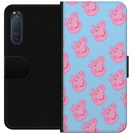 Kompatibel Tegnebogsetui til Sony Xperia 5 II Peppa Pig baby figur i pastelfarver, sød tegnet børneillustration med blød minimalistisk stil