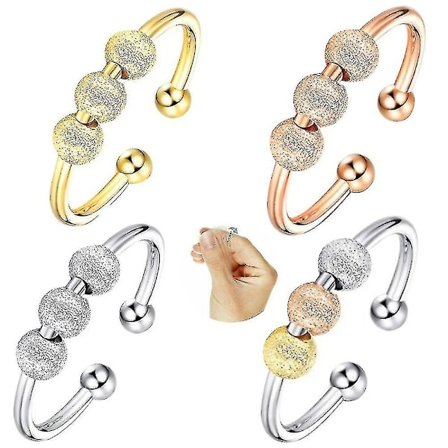 4 st Fidget Spinner Pärlringar Kvinnor Flickor Ångest Ringar Lindra Stress Rostfritt Stål Ringar Roterbart Fritt Ring