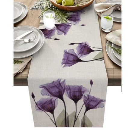 Blå tulpan bordslöpare för matbord kök inredning fläckbeständig matbord duk rektangulär matbord löpare(200-33cm 78-13tum,02)