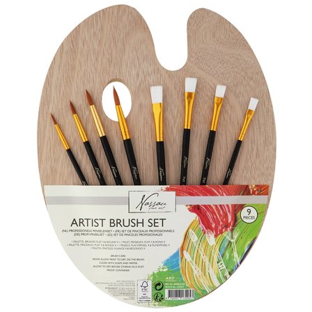 Nassau Fine Art Ensemble de 8 pinceaux + palette en bois