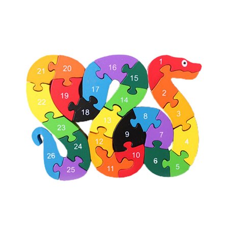 Dyreformet puslespill i tre for barn - Slange med bokstaver og tall - Læringsleke i tre