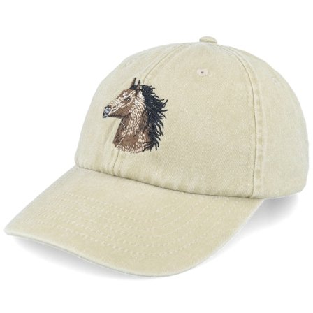 Wild Spirit - Horse Embroidery Khaki Dad Cap Unconstructed Beige Cap - @ Hatstore