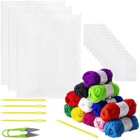 Set med 33 förpackningar av plastduk för broderi